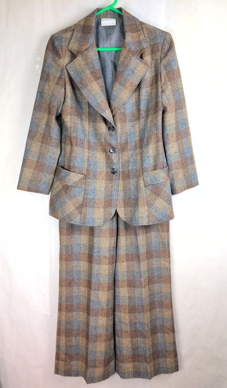 Vintage 70s brown plaid wool pants suit Size 14 Made in USA Classic Preppy Retro